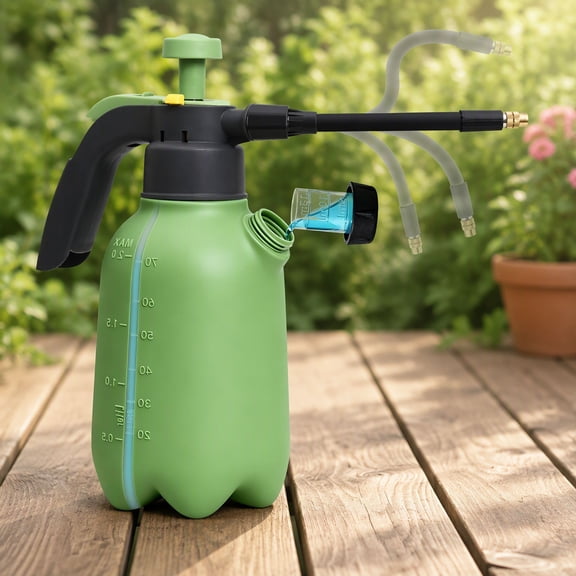0.5 Gallon Pump Sprayer with Flexible Wand, Adjustable Nozzle, Side Fill Port, Built-In Measuring Cup, Garden Spray Bottle for Plants