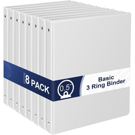 0.5-Inch 3-Ring-Binder with Pockets, 1/2'' Basic Binders 1-inch View Round Binders Holds 100 Sheets Letter Size 8.5'' x 11'' - Bundle Packs for , Office, and School (0.5-inch)