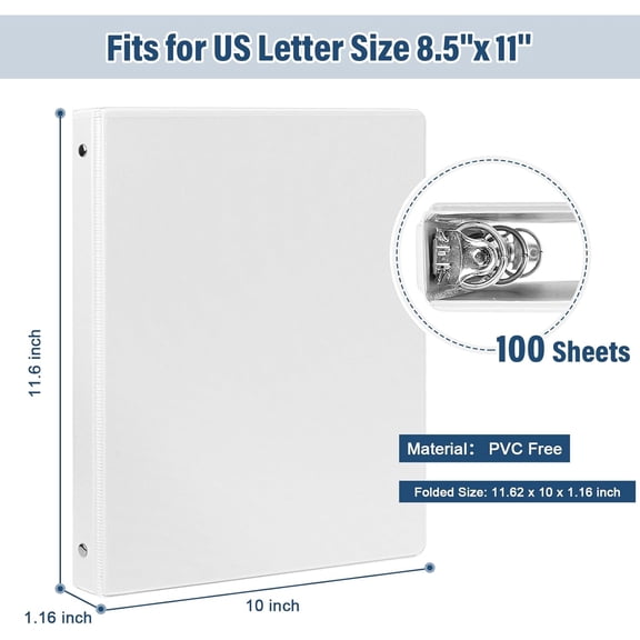 0.5-Inch 3-Ring-Binder with Pockets, 1/2'' Basic Binders 1-inch View Round Binders Holds 100 Sheets US Letter Size 8.5'' x 11'' - Bundle Packs Perfect for Home, Office, and School (0.5-inch)