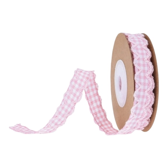 0.5 Inch Gingham Ribbon - 5 Yards Plaid Checked Polyester Ribbon for Gift Wrapping, Flower Bouquets, Wreaths, Christmas Decor, Wedding & Party Crafts (Pink, 0.5in×5yds)
