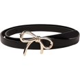 thumbnail image 1 of 0.5 Inch Width Thin Black PU Leather Belt for Women Adjustable Skinny Waist Belt with Gold Alloy Bowknot Buckle Elegantes Slim Leather Waist Strap Band for Ladies Dresses Jeans Pants, 1 of 8