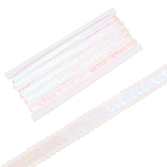 0.5 Inch x 10 Yards Sequin Ribbon Trim Strip for Crafts Embellishments, Iridescent White