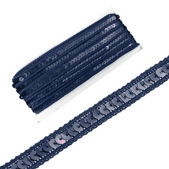 0.5 Inch x 10 Yards Sequin Ribbon Trim Strip for Crafts Embellishments, Navy Blue
