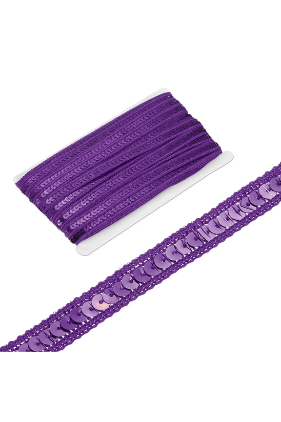 0.5 Inch x 35Yards Sequin Ribbon Trim Sequin Braid Trim Flat Glitter Ribbon for Crafts Embellishments Costume Hats Dress Shoes Headband Sewing, Dark Purple