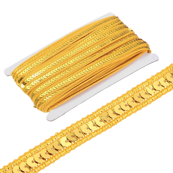 0.5 Inch x 35Yards Sequin Ribbon Trim Sequin Braid Trim Flat Glitter Ribbon for Crafts Embellishments Costume Hats Dress Shoes Headband Sewing, Gold Tone