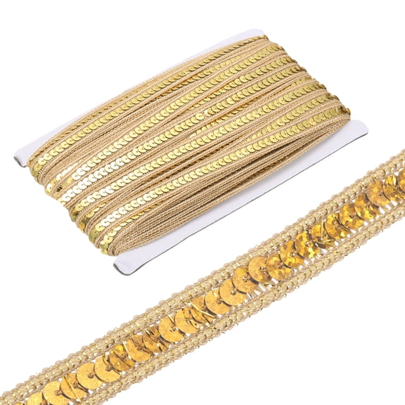 0.5 Inch x 35Yards Sequin Ribbon Trim Sequin Braid Trim Flat Glitter Ribbon for Crafts Embellishments Costume Hats Dress Shoes Headband Sewing, Light Gold
