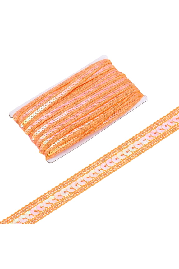 0.5 Inch x 35Yards Sequin Ribbon Trim Sequin Braid Trim Flat Glitter Ribbon for Crafts Embellishments Costume Hats Dress Shoes Headband Sewing, Orange