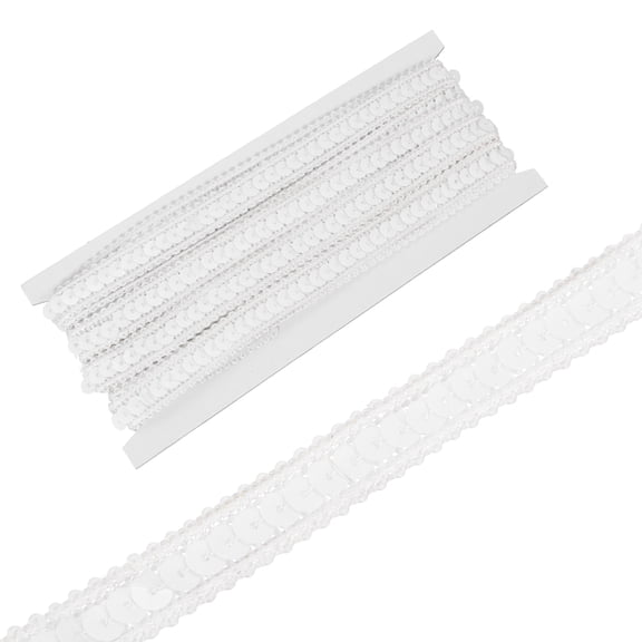 0.5 Inch x 5 Yards Sequin Ribbon Trim Strip for Crafts Embellishments, White