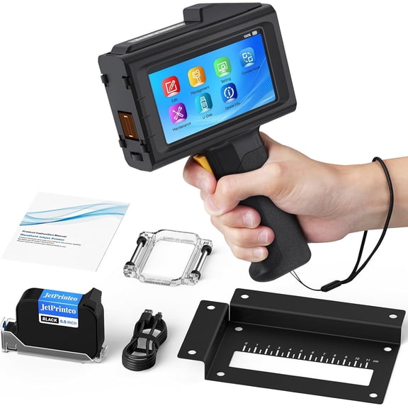 0.5 Inches Print Height Intelligent Handheld Inkjet Printer Lasts 16H Weighs Only 390g for Batch Code Date Lot Number Print on Plastic Carton Wood Metal Glass Aluminum with 42ml Fast Dry Ink