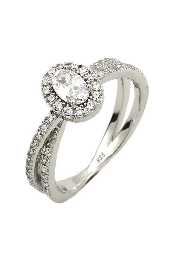 0.5 Oval Cut Solitaire w/Accent Engagement Ring Rhodium over Silver w/CZ (SIZE: 9)