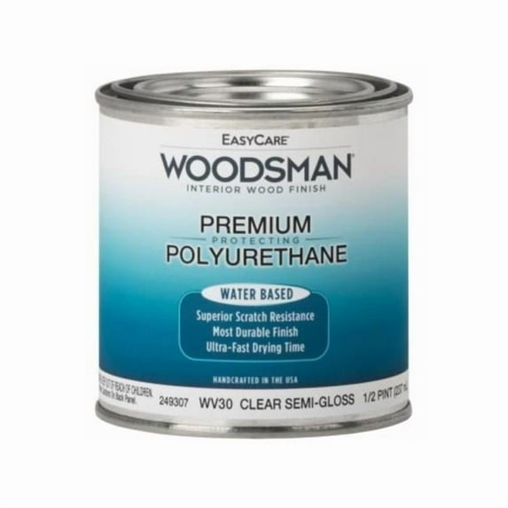 0.5 Pint Woodsman Fast Dry Protective Polyurethane Interior & Water Base Wood Finish, Clear Semi-Gloss