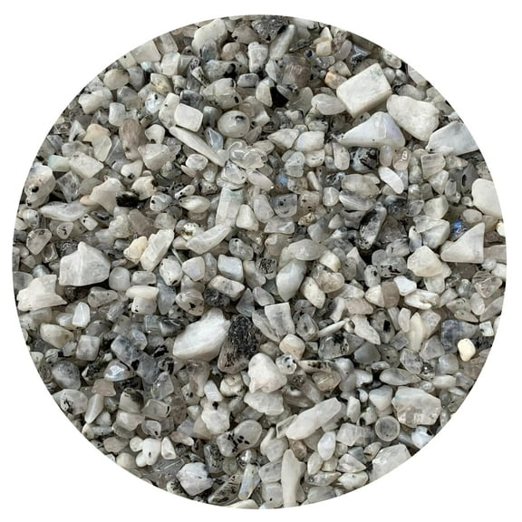 0.5 Pound Natural Semi Tumbled Rainbow Moonstone Gemstone Chips, Crushed Mini Crystals, Undrilled Crystal Chips (Rainbow Moonstone)