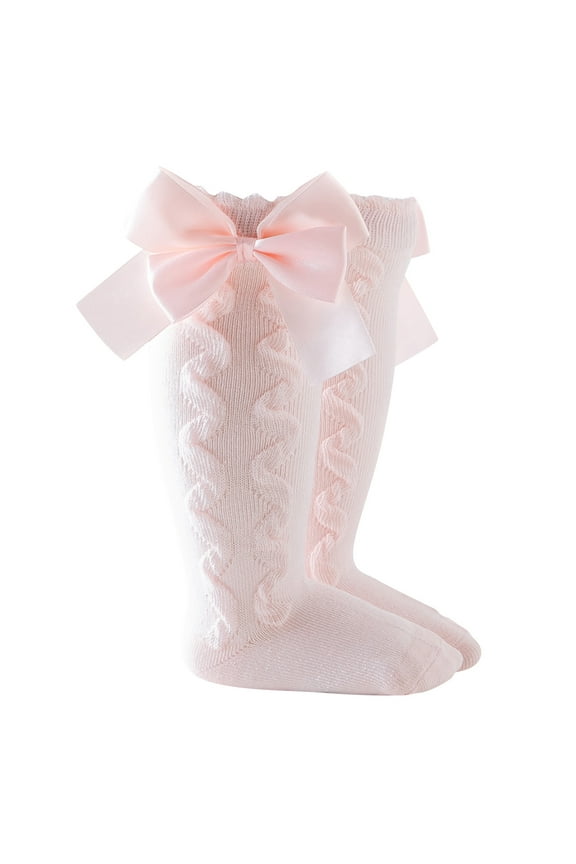 0-5 Y Toddler Baby Girls Socks with Big Bow-Knee High Long Soft-Christmas Sock Spanish Princess Style-Size L,Pink