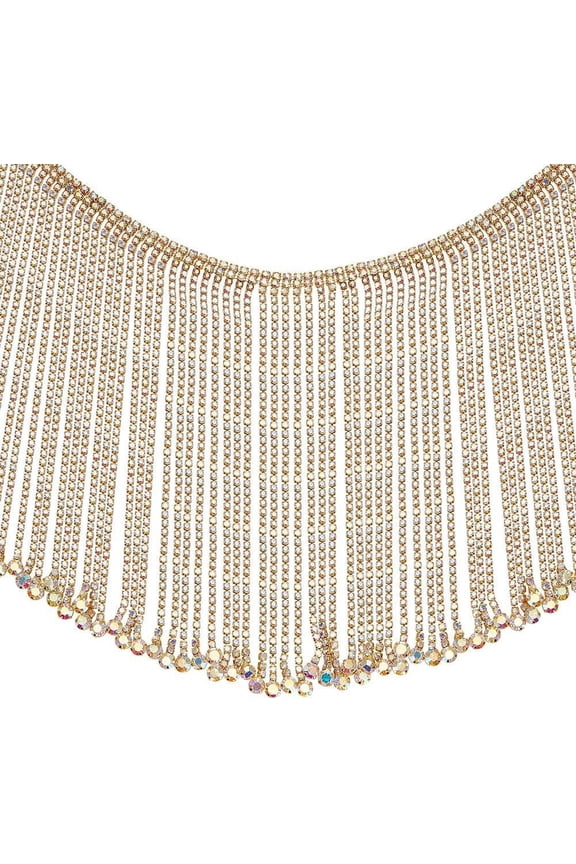 0.5 Yard/46cm Golden Fringe Chain Fringe Applique Trim Beaded Tassel Trim Rhinestone Close Belt Tassel for DIY Party Christmas Easter Birthday Festival Wedding Clothing