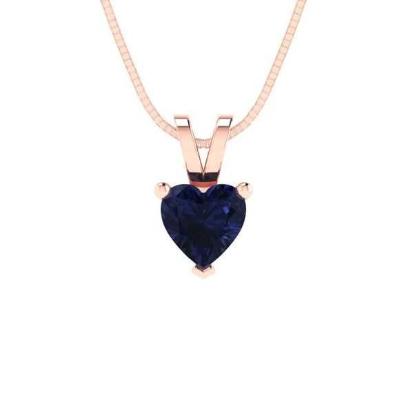 0.5 ct Brilliant Heart Cut Solitaire Blue Sapphire 14k Rose hypoallergenic Solid gold Designer Everyday Affordable Dainty Necklace Pendant with 18" Chain