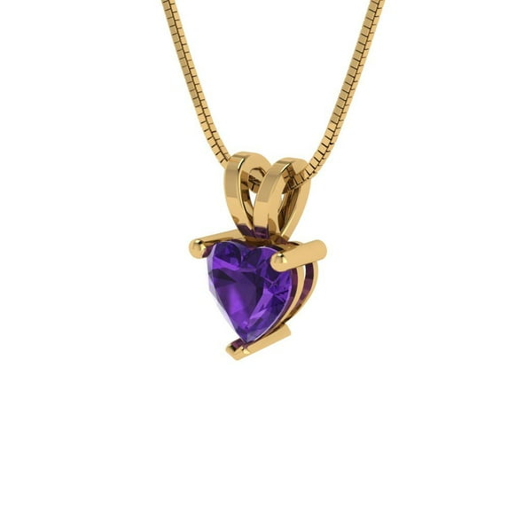 0.5 ct Brilliant Heart Cut Solitaire Natural Amethyst 18K Yellow Solid Gold Everyday Affordable Designer Necklace Pendant with 18" Chain