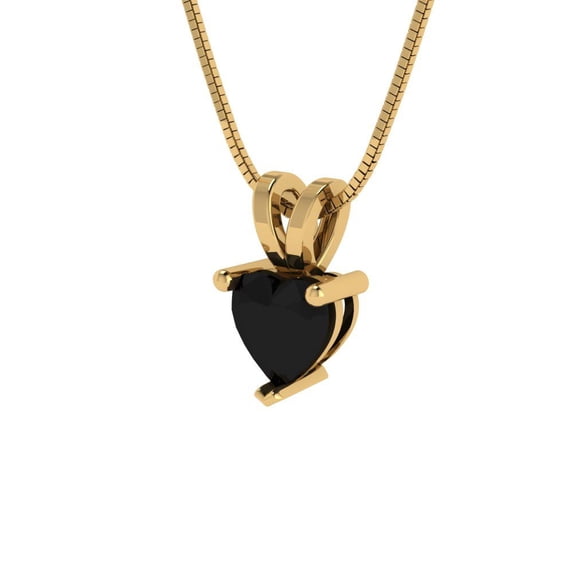 0.5 ct Brilliant Heart Cut Solitaire Natural Onyx 14k Yellow Solid Gold Everyday Affordable Designer Necklace Pendant with 18" Chain