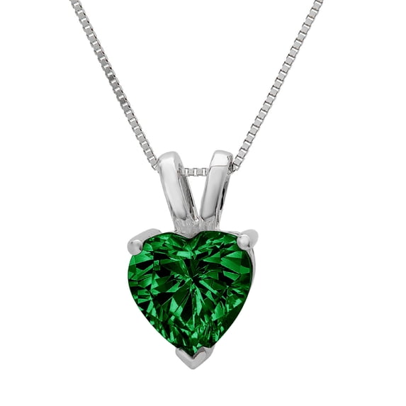 0.5 ct Brilliant Heart Cut Solitaire Simulated Emerald 14k White Gold Pendant with 18" Chain