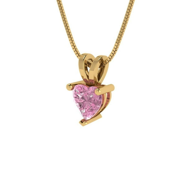 0.5 cctw Simulated Pink Diamond Yellow Gold Plated Pendant with 16" Box Chain (5mm, Heart Cut)