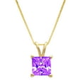 thumbnail image 1 of 0.5 ct Brilliant Princess Cut Solitaire Natural Amethyst 14k Yellow Gold Pendant with 18" Chain, 1 of 3