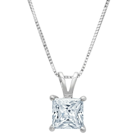 0.5 ct Brilliant Princess Cut Solitaire Natural Sky Blue Topaz 14k White Gold Pendant with 18" Chain