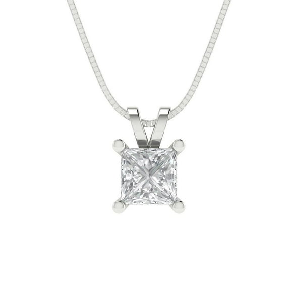 0.5 ct Brilliant Princess Cut Solitaire VVS1 Genuine White Sapphire Solid 14k White Solid Gold Everyday Affordable Designer Necklace Pendant with 16" Solid Gold Chain by Clara Pucci