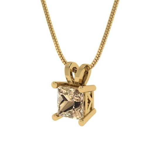 0.5 cctw Yellow Moissanite Yellow Gold Plated Pendant with 18" Box Chain (4.5mm, Princess Cut)