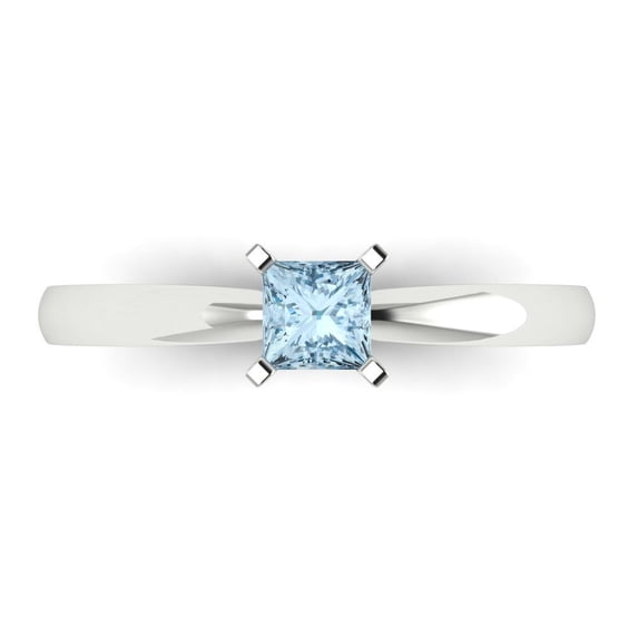 Solitaire Engagement Ring for Women - 0.5ct Natural Aquamarine in 14K White Gold Promise Ring