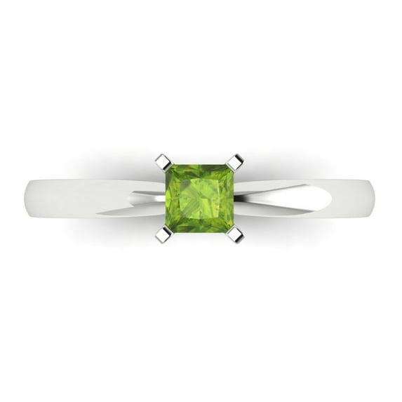 Solitaire Engagement Ring for Women - 0.5ct Natural Peridot in 14K White Gold Promise Ring