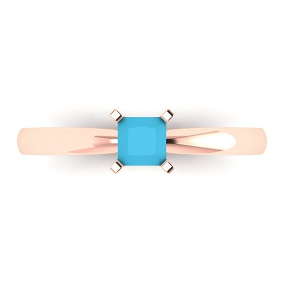 Solitaire Engagement Ring for Women - 0.5ct Simulated Turquoise in 14K Rose Gold Promise Ring