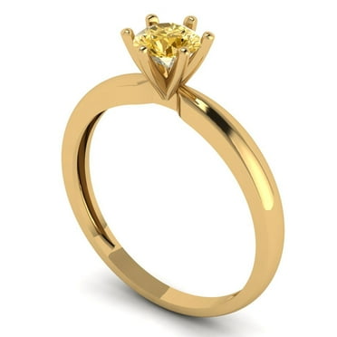 0.5 ct Brilliant Round Cut VVS1 Clear Zircon 18K Yellow Solid Gold Solitaire Wedding Bridal Anniversary Engagement Ring size 9