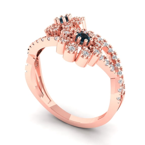 0.5 ct Brilliant Round Cut Natural London Blue Topaz 14k Rose Gold Halo Solitaire with Accents Bridal Wedding Engagement Promise Anniversary Ring for Women size 5.75