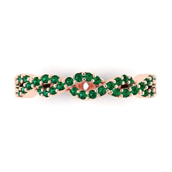 0.495 ctw Wedding Band for Women - 18K Rose Gold Simulated Emerald Stackable Eternity Ring