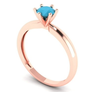 0.5 ct Brilliant Round Cut VVS1 Turquoise 14k Rose Solid Gold Solitaire Wedding Bridal Anniversary Engagement Ring size 7.25