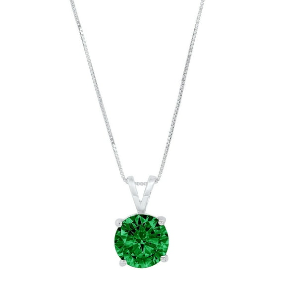 0.5 ct Brilliant Round Cut Solitaire Simulated Emerald 14k White Gold Pendant with 18" Chain
