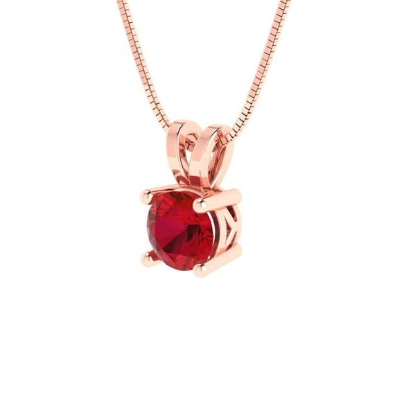 0.5 ct Brilliant Round Cut Solitaire Ruby 14k Rose Solid Gold Everyday Affordable Designer Necklace Pendant with 18" Chain