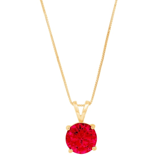 0.5 ct Brilliant Round Cut Solitaire Simulated Ruby 14k Yellow Gold Pendant with 18" Chain