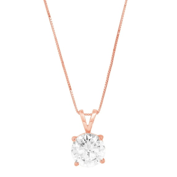 0.5 ct Brilliant Round Cut Solitaire Synthetic White Sapphire 14k Rose Gold Pendant with 18" Chain