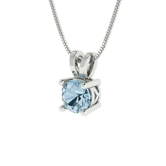 0.5 cctw Swiss Blue Topaz White Gold Plated Pendant with 18" Box Chain (5mm, Round Cut)