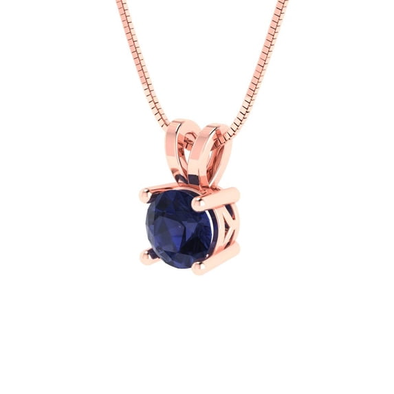 0.5 ct Brilliant Round Cut Solitaire VVS1 Genuine Blue Sapphire Solid 14k Pink Rose Solid Gold Everyday Affordable Designer Necklace Pendant with 16" Solid Gold Chain by Clara Pucci