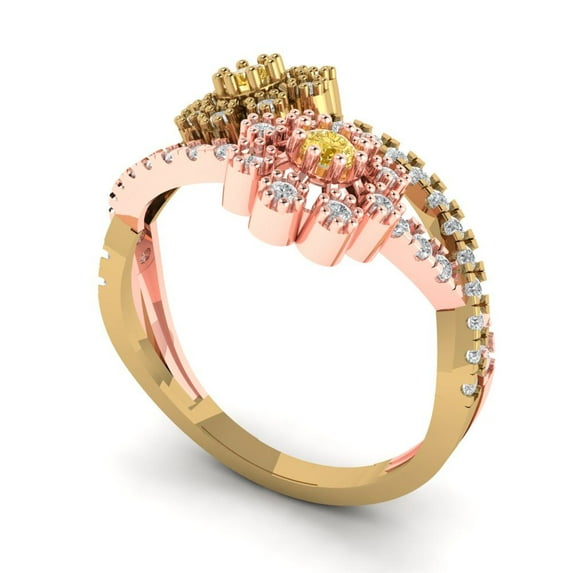 0.5 ct Brilliant Round Cut Yellow Moissanite 14k Yellow/Rose Gold Halo Solitaire with Accents Bridal Wedding Engagement Promise Anniversary Ring for Women size 6.25