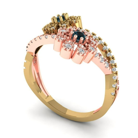 0.48 tcw Round Cut Engagement Ring for Women, Natural London Blue Topaz Halo Bridal Promise Ring for Her in 14K Yellow/Rose Gold