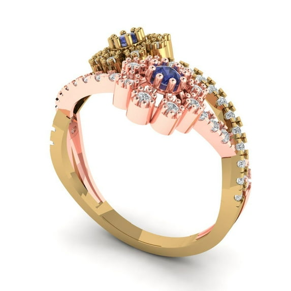 0.48 tcw Round Cut Engagement Ring for Women, Simulated Tanzanite Halo Bridal Promise Ring for Her in 14K Yellow/Rose Gold