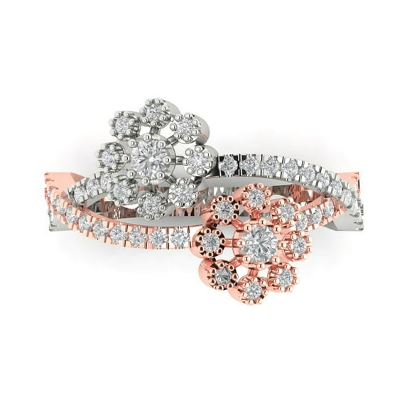 Halo Engagement Ring for Women - 0.48ct White Sapphire in 14K White/Rose Gold Promise Ring
