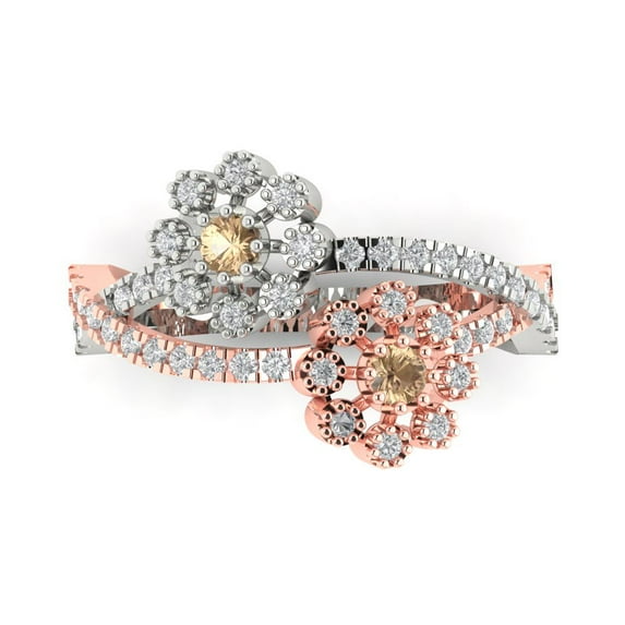 Halo Engagement Ring for Women - 0.48ct Yellow Moissanite in 14K White/Rose Gold Promise Ring