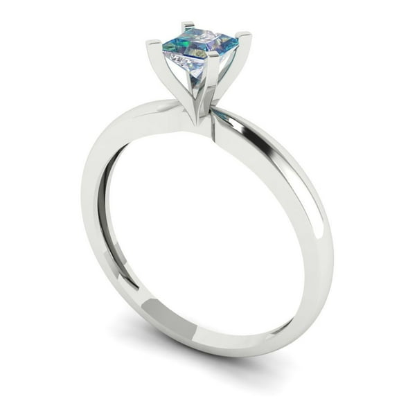0.5 ct Princess Cut Blue Moissanite Solitaire Engagement Ring for Women in 18K White Gold