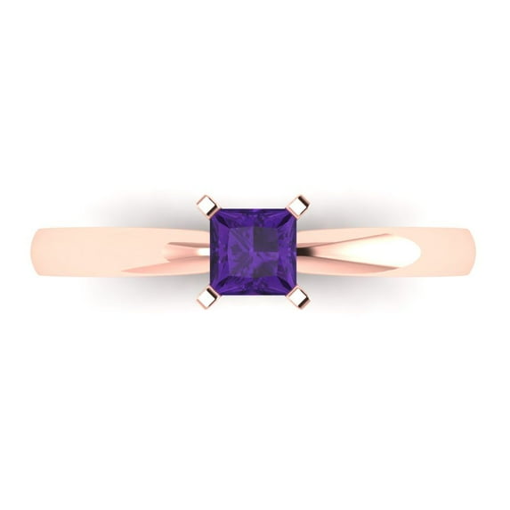 Clara Pucci 14K Rose Gold 0.5ct Amethyst Solitaire Ring for Women