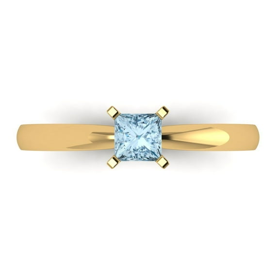 0.5 ct Princess Cut Natural Aquamarine Solitaire 14K Yellow Gold Womens Engagement Ring