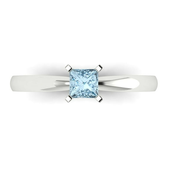 0.5 ct Princess Cut Natural Aquamarine Solitaire 18K White Gold Womens Engagement Ring