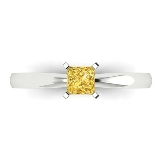 Clara Pucci 14K White Gold Solid Gold Citrine Solitaire Anniversary Ring for Women - 0.5 cttw Princess Cut